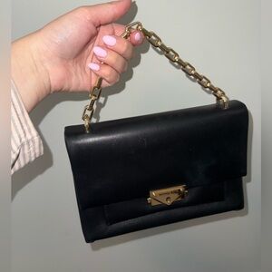Michael Kors Black Leather Bag with Gold Chain